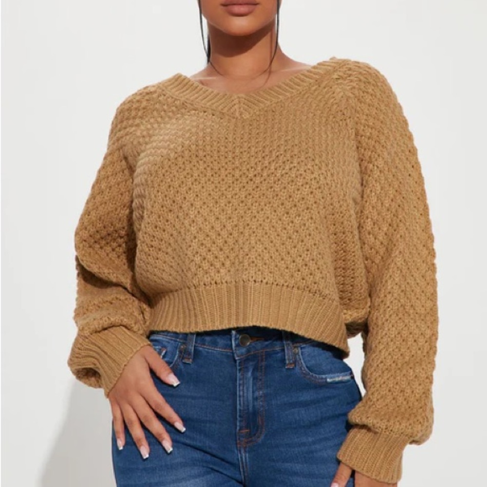Fashion Nova Tan V-Neck Sweater